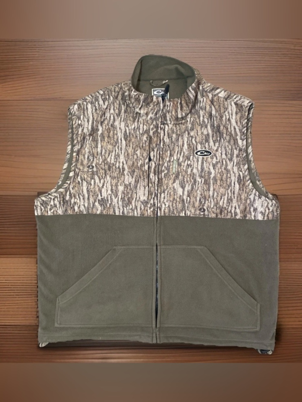 Drake Waterfowl Men’s 2XL Two Tone Fleece Vest Mossy Oak Bottomlands Camo